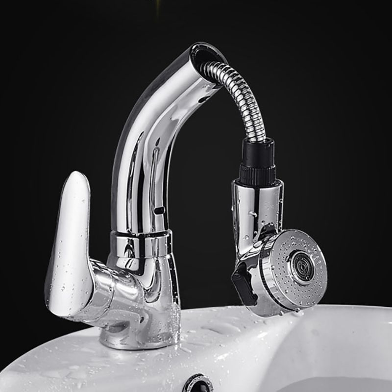Vessel Sink Bathroom Faucet Swivel Spout Single Handle Faucet with Pull down Sprayer Clearhalo 'Bathroom Remodel & Bathroom Fixtures' 'Bathroom Sink Faucets' 'Bathroom Sinks & Faucet Components' 'bathroom_sink_faucets' 'Home Improvement' 'home_improvement' 'home_improvement_bathroom_sink_faucets' 1200x1200_87c92176-2db9-4642-8bb1-4d75a9080d0d