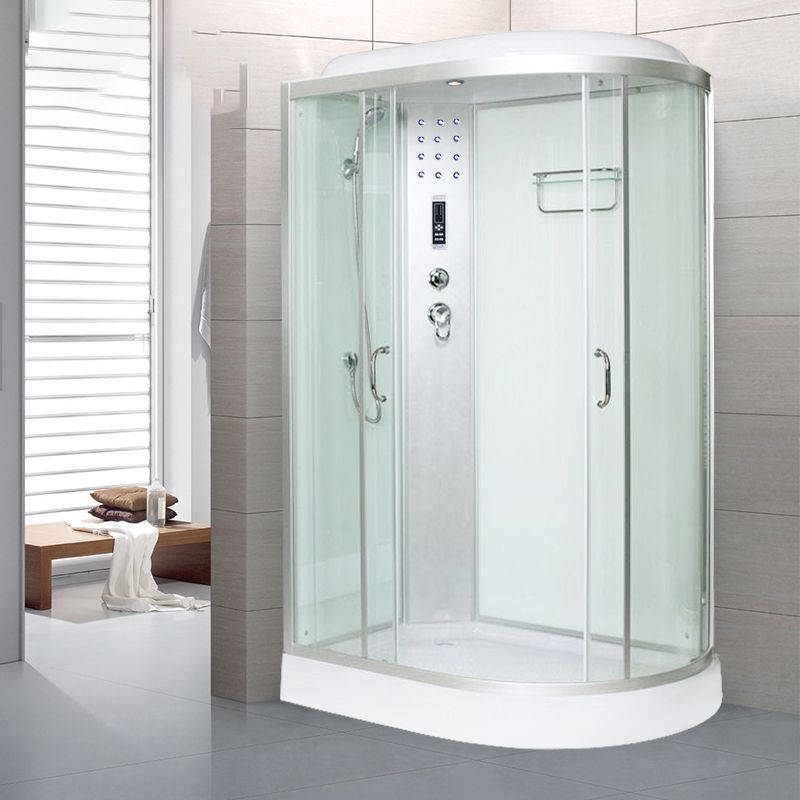 Framed Neo-Round Shower Kit Double Sliding Shower Stall with White Base Clearhalo 'Bathroom Remodel & Bathroom Fixtures' 'Home Improvement' 'home_improvement' 'home_improvement_shower_stalls_enclosures' 'Shower Stalls & Enclosures' 'shower_stalls_enclosures' 'Showers & Bathtubs' 1200x1200_87da9234-4c6f-4bf4-8508-16c339674954