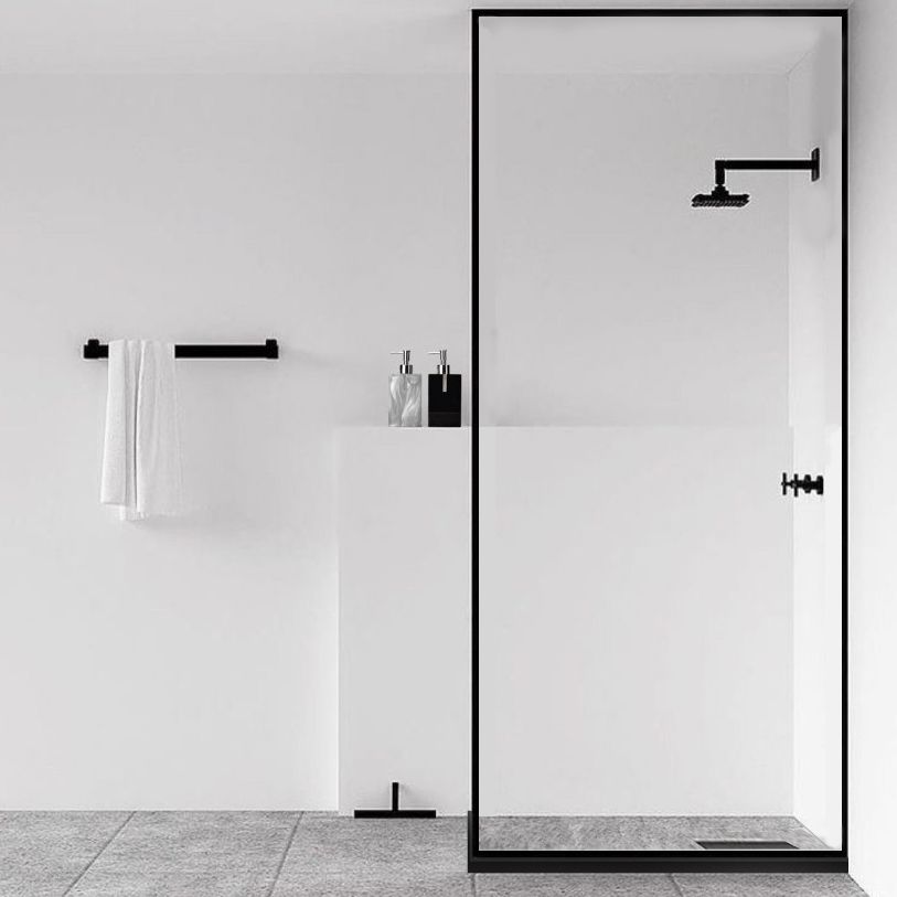 Metal and Glass Shower Bath Door Simple Inline Black Shower Door Clearhalo 'Bathroom Remodel & Bathroom Fixtures' 'Home Improvement' 'home_improvement' 'home_improvement_shower_tub_doors' 'Shower and Tub Doors' 'shower_tub_doors' 'Showers & Bathtubs' 1200x1200_87f7929b-80c4-4e77-bc73-1b08dd239e9b