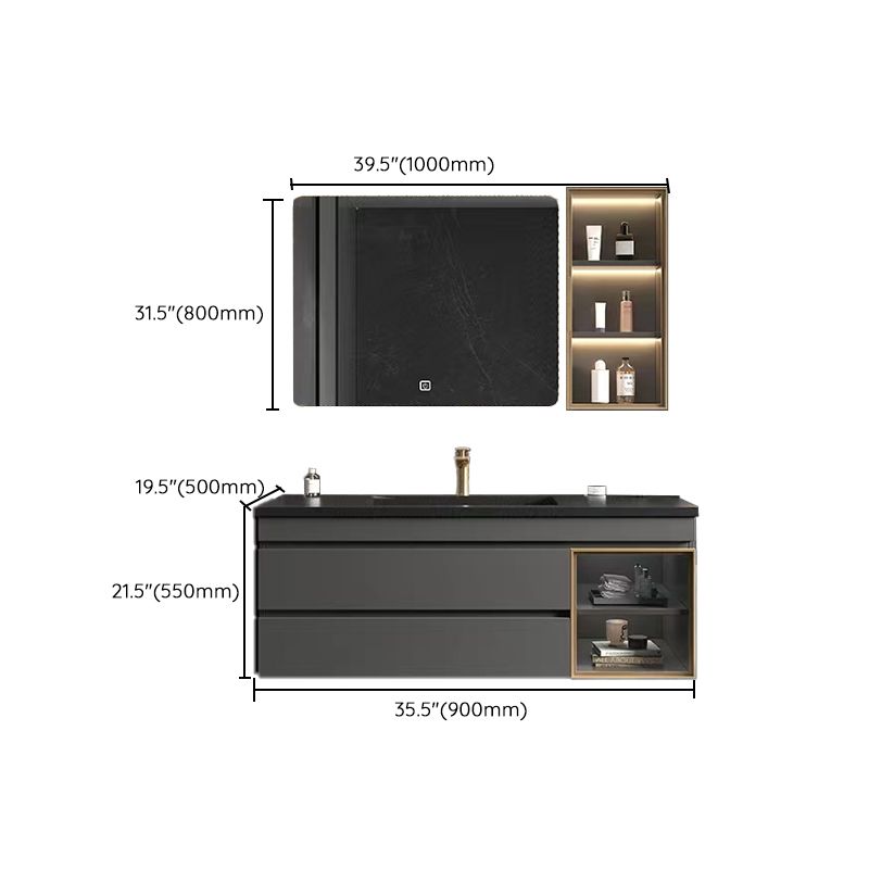 Wall-Mounted Vanity Grey Wood Frame Mirror Rectangle Single Sink Bath Vanity with Drawers Clearhalo 'Bathroom Remodel & Bathroom Fixtures' 'Bathroom Vanities' 'bathroom_vanities' 'Home Improvement' 'home_improvement' 'home_improvement_bathroom_vanities' 1200x1200_881012de-9593-4c45-9cda-2c35f4c8a6c8