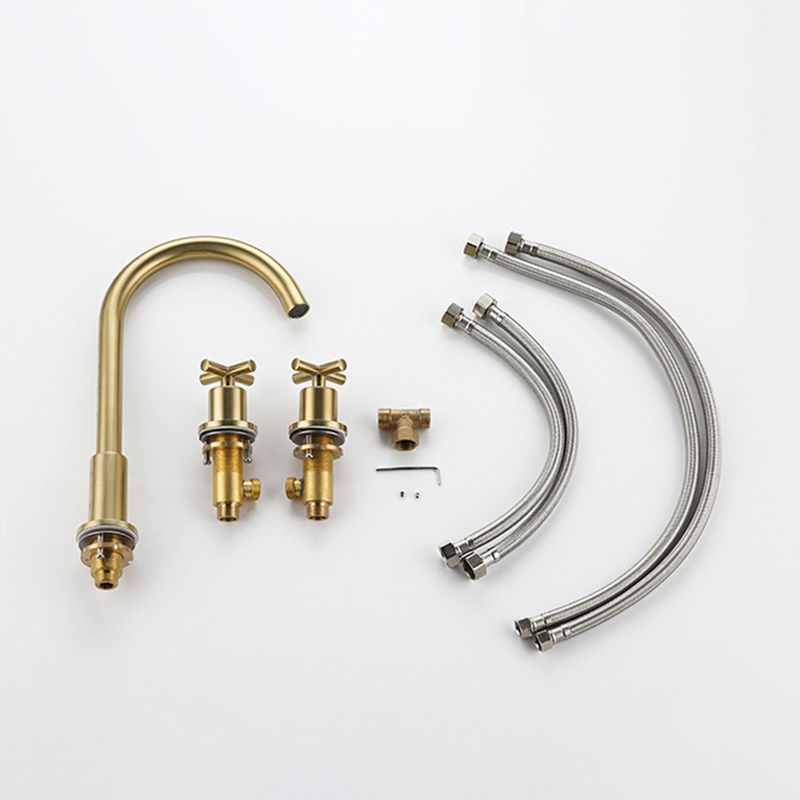 Glam Centerset Faucet Brass Cross Handles 3 Holes Gooseneck Bathroom Sink Faucet Clearhalo 'Bathroom Remodel & Bathroom Fixtures' 'Bathroom Sink Faucets' 'Bathroom Sinks & Faucet Components' 'bathroom_sink_faucets' 'Home Improvement' 'home_improvement' 'home_improvement_bathroom_sink_faucets' 1200x1200_883224c4-b005-4448-81fd-ae1127729e76