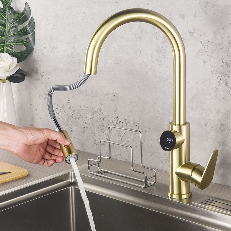 Modern Style Kitchen Faucet Stainless Steel 1-Handle High Arc Retractable Kitchen Faucet Clearhalo 'Home Improvement' 'home_improvement' 'home_improvement_kitchen_faucets' 'Kitchen Faucets' 'Kitchen Remodel & Kitchen Fixtures' 'Kitchen Sinks & Faucet Components' 'kitchen_faucets' 1200x1200_88a7958e-2312-46c9-b0b3-7189b8198a57