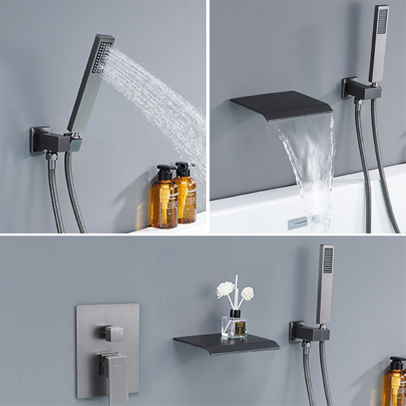 Contemporary Bathroom Faucet Wall Mounted Bathroom Faucet with Handheld Shower Clearhalo 'Bathroom Remodel & Bathroom Fixtures' 'Bathtub Faucets' 'bathtub_faucets' 'Home Improvement' 'home_improvement' 'home_improvement_bathtub_faucets' 1200x1200_88c1fa72-4a02-434b-87f6-c9fa291b668a