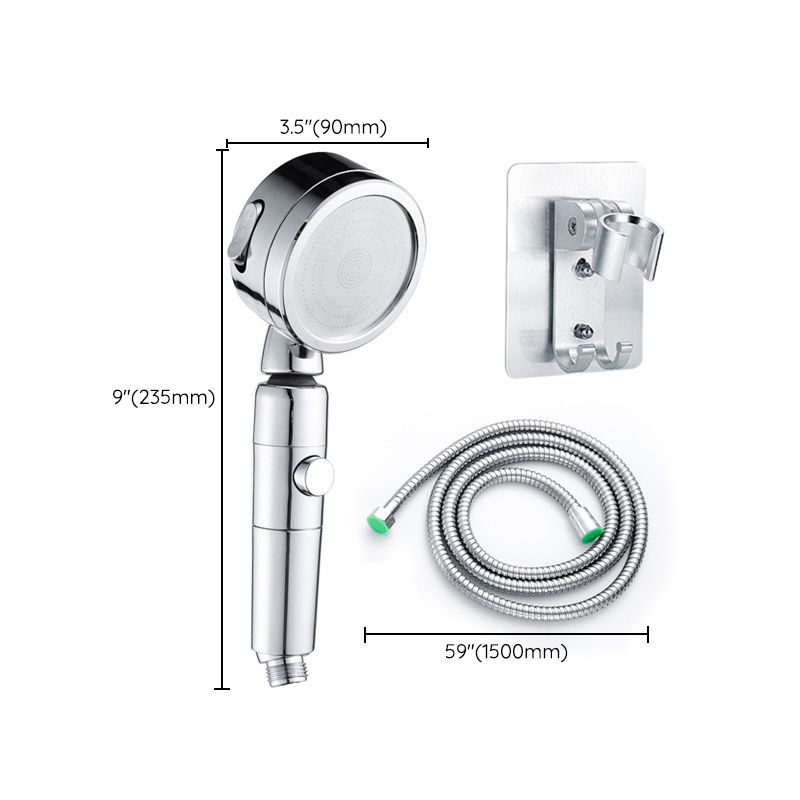 Contemporary Handheld Shower Head Round 3 Setting Spray Head in Silver Clearhalo 'Bathroom Remodel & Bathroom Fixtures' 'Home Improvement' 'home_improvement' 'home_improvement_shower_heads' 'Shower Heads' 'shower_heads' 'Showers & Bathtubs Plumbing' 'Showers & Bathtubs' 1200x1200_88e1b539-870f-4e83-847b-378a6b078630