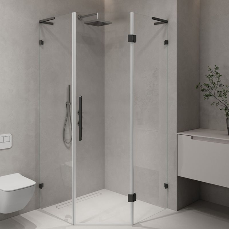Semi Frameless Shower Door Hinged Tempered Glass Shower Door in Black Clearhalo 'Bathroom Remodel & Bathroom Fixtures' 'Home Improvement' 'home_improvement' 'home_improvement_shower_tub_doors' 'Shower and Tub Doors' 'shower_tub_doors' 'Showers & Bathtubs' 1200x1200_892a5229-9eea-4580-8e8e-cd5c3069d137
