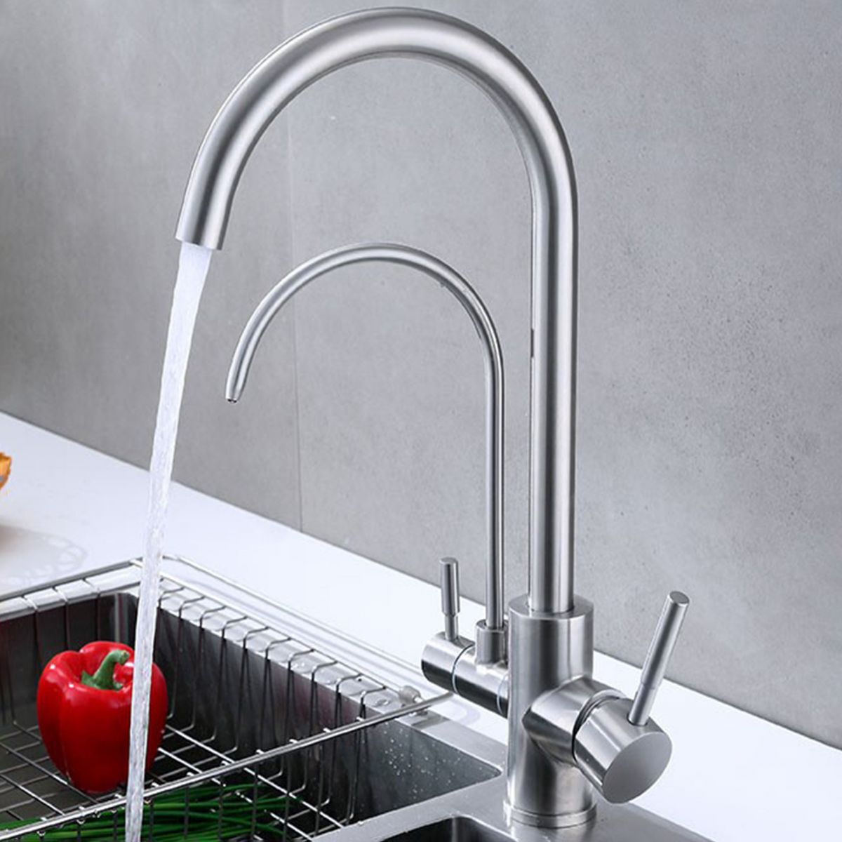 Modern Spray Kitchen Faucet Stainless Steel Swivel Spout with Water Dispenser Sink Faucet Clearhalo 'Home Improvement' 'home_improvement' 'home_improvement_kitchen_faucets' 'Kitchen Faucets' 'Kitchen Remodel & Kitchen Fixtures' 'Kitchen Sinks & Faucet Components' 'kitchen_faucets' 1200x1200_89539c46-a0d8-42ce-b763-2f67a7e419e0
