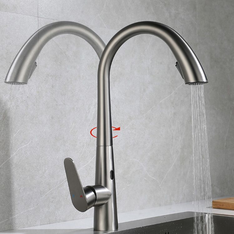 Gooseneck Swivel Spout Kitchen Sink Faucet Touchless Sensor with Pull Down Sprayer Clearhalo 'Home Improvement' 'home_improvement' 'home_improvement_kitchen_faucets' 'Kitchen Faucets' 'Kitchen Remodel & Kitchen Fixtures' 'Kitchen Sinks & Faucet Components' 'kitchen_faucets' 1200x1200_896abe76-57da-4449-b66f-1eb0eb7d8f2f