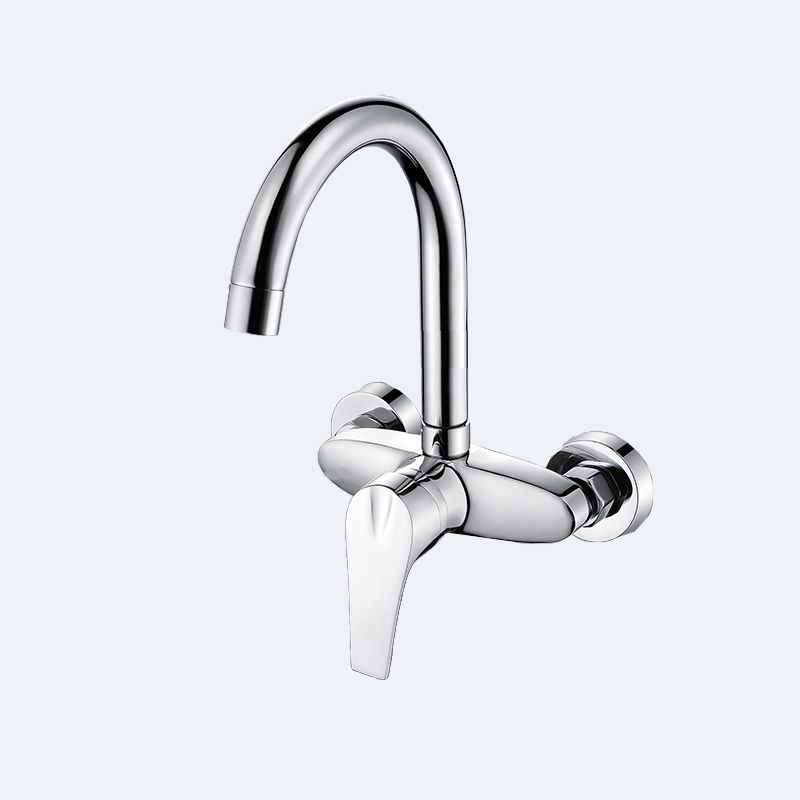 Contemporary Single Handle Kitchen Faucet Wall-mounted Faucet in Chrome Clearhalo 'Home Improvement' 'home_improvement' 'home_improvement_kitchen_faucets' 'Kitchen Faucets' 'Kitchen Remodel & Kitchen Fixtures' 'Kitchen Sinks & Faucet Components' 'kitchen_faucets' 1200x1200_896d98d6-ca35-4887-ae5c-65e36252b1ba