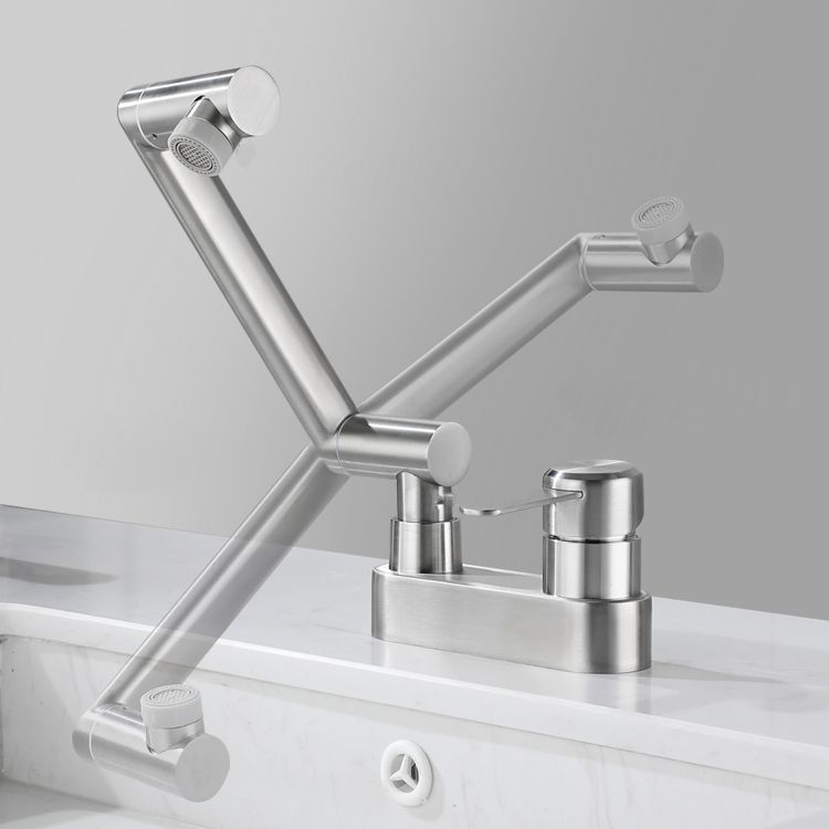 2 Holes Sink Faucet Swivel Stainless Steel Single Lever Handle Centerset Faucet Clearhalo 'Bathroom Remodel & Bathroom Fixtures' 'Bathroom Sink Faucets' 'Bathroom Sinks & Faucet Components' 'bathroom_sink_faucets' 'Home Improvement' 'home_improvement' 'home_improvement_bathroom_sink_faucets' 1200x1200_897fe795-e026-43f5-b47e-bd3d4c177df7