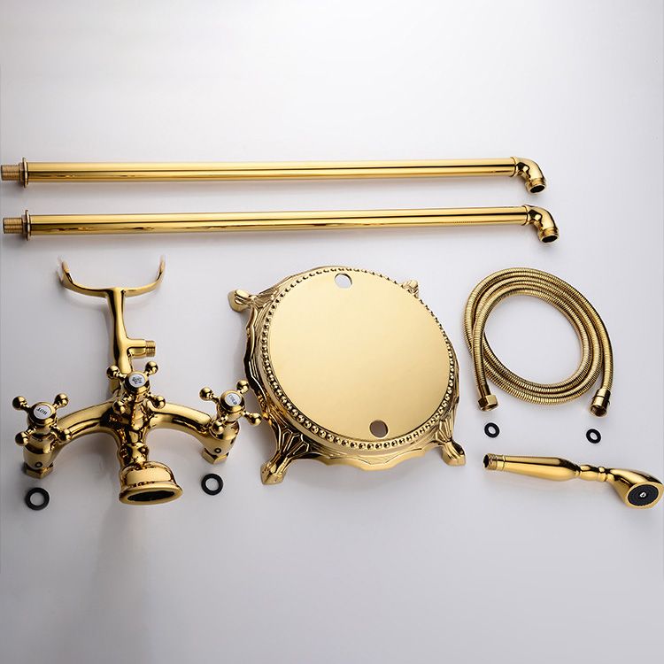 Floor Mounted Tub Spout 3 Handles Traditional Freestanding Tub Filler in Gold Clearhalo 'Bathroom Remodel & Bathroom Fixtures' 'Bathtub Faucets' 'bathtub_faucets' 'Home Improvement' 'home_improvement' 'home_improvement_bathtub_faucets' 1200x1200_89b2218d-7343-4da9-9b00-d2965fbc835e