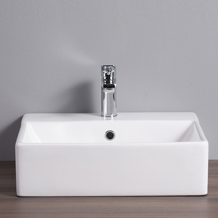Bathroom Sink White Rectangle Overflow Ceramic One Hole Sink with Faucet Clearhalo 'Bathroom Remodel & Bathroom Fixtures' 'Bathroom Sinks & Faucet Components' 'Bathroom Sinks' 'bathroom_sink' 'Home Improvement' 'home_improvement' 'home_improvement_bathroom_sink' 1200x1200_89cabd3c-d748-410b-beb8-84807af07693