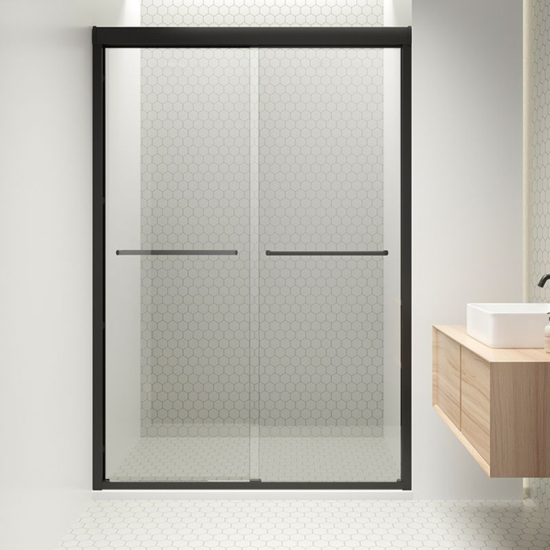 Semi Frameless Black Shower Door Double Sliding Clear Shower Doors Clearhalo 'Bathroom Remodel & Bathroom Fixtures' 'Home Improvement' 'home_improvement' 'home_improvement_shower_tub_doors' 'Shower and Tub Doors' 'shower_tub_doors' 'Showers & Bathtubs' 1200x1200_89d47902-75c9-4b2d-9eaf-f33851921e43