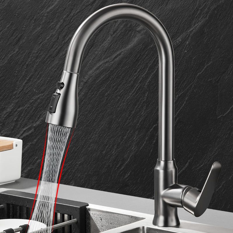 Modern Style Kitchen Faucet Brass 1-Handle High Arc Retractable Kitchen Faucet Clearhalo 'Home Improvement' 'home_improvement' 'home_improvement_kitchen_faucets' 'Kitchen Faucets' 'Kitchen Remodel & Kitchen Fixtures' 'Kitchen Sinks & Faucet Components' 'kitchen_faucets' 1200x1200_89d9e83e-a3aa-464e-9868-360b0c4811ac