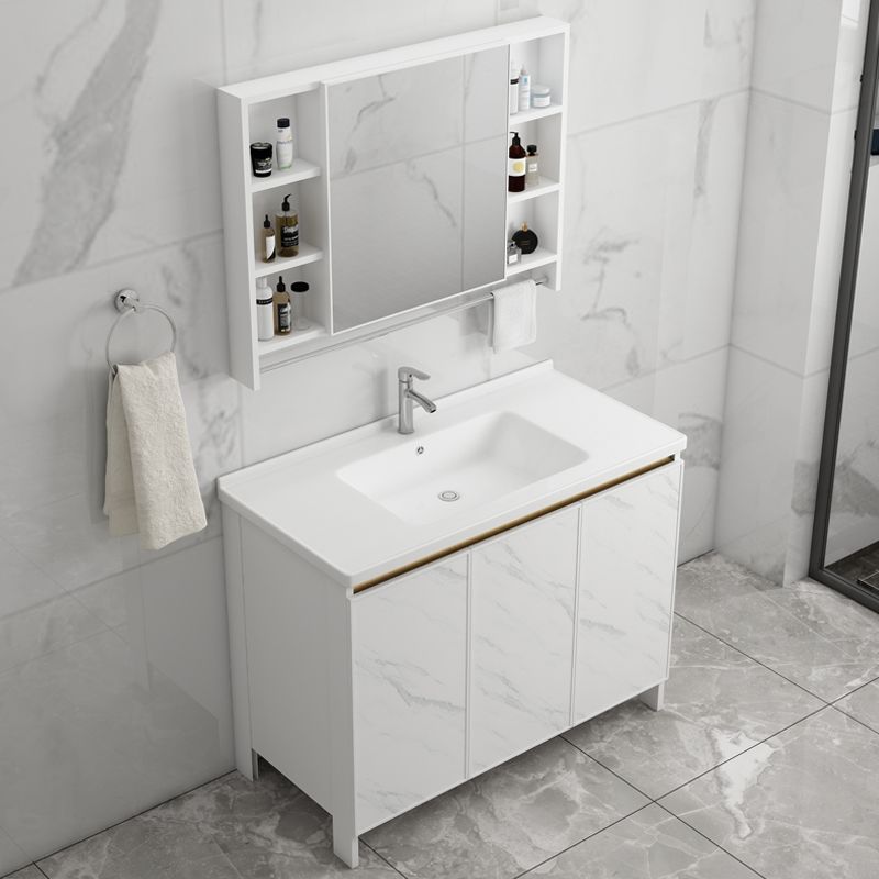 Modern White Metal Base Vanity Single Freestanding Rectangular Sink Vanity Clearhalo 'Bathroom Remodel & Bathroom Fixtures' 'Bathroom Vanities' 'bathroom_vanities' 'Home Improvement' 'home_improvement' 'home_improvement_bathroom_vanities' 1200x1200_89e4fb53-df89-4041-bc28-70493712c8d0