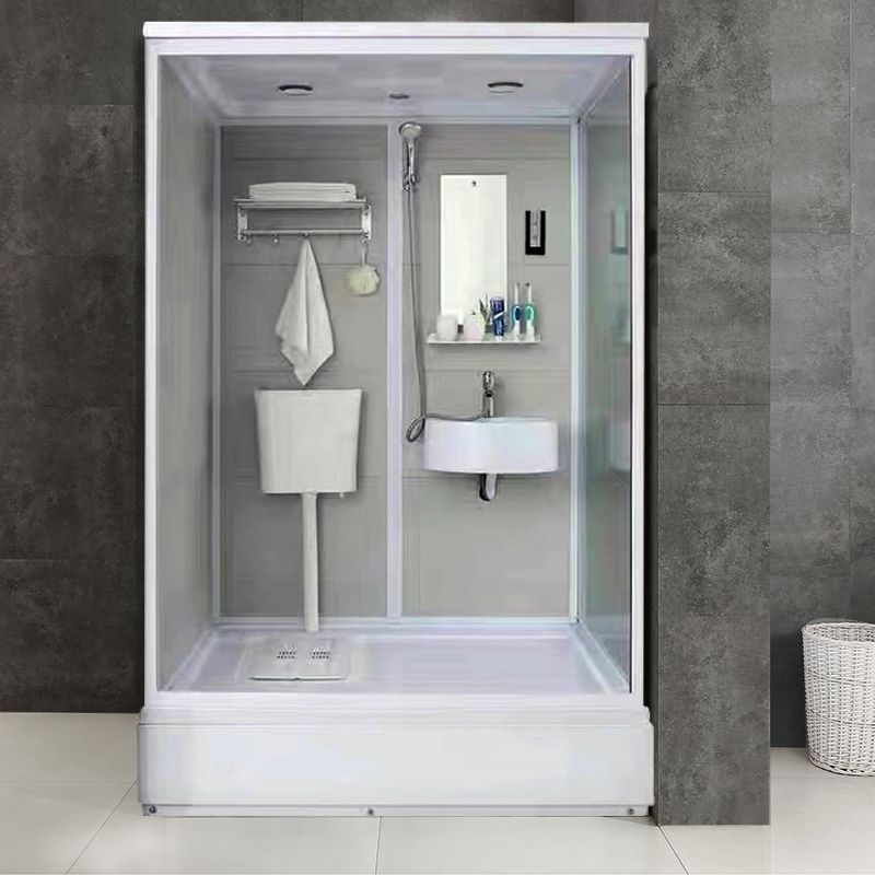Tempered Glass Single Sliding Shower Enclosure White One Piece Frame Shower Enclosure Clearhalo 'Bathroom Remodel & Bathroom Fixtures' 'Home Improvement' 'home_improvement' 'home_improvement_shower_stalls_enclosures' 'Shower Stalls & Enclosures' 'shower_stalls_enclosures' 'Showers & Bathtubs' 1200x1200_8a5675cc-0438-404c-b53f-9fd021a3422b