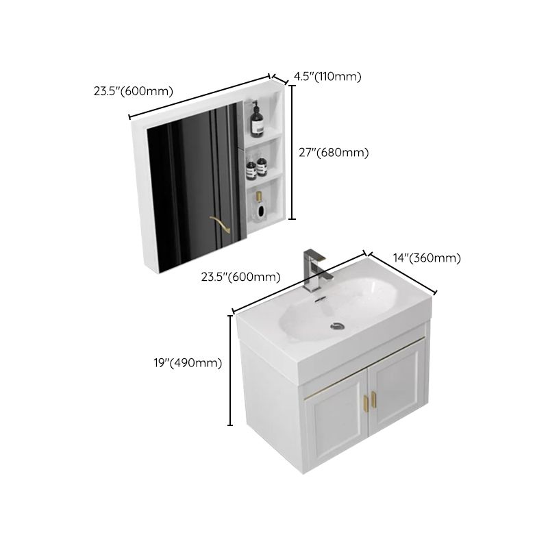 Glam Single Ceramic Top Vanity Oval Wall Mount Vanity Set with Mirror Clearhalo 'Bathroom Remodel & Bathroom Fixtures' 'Bathroom Vanities' 'bathroom_vanities' 'Home Improvement' 'home_improvement' 'home_improvement_bathroom_vanities' 1200x1200_8a72a932-3606-4166-bf05-7c714bd09fa0