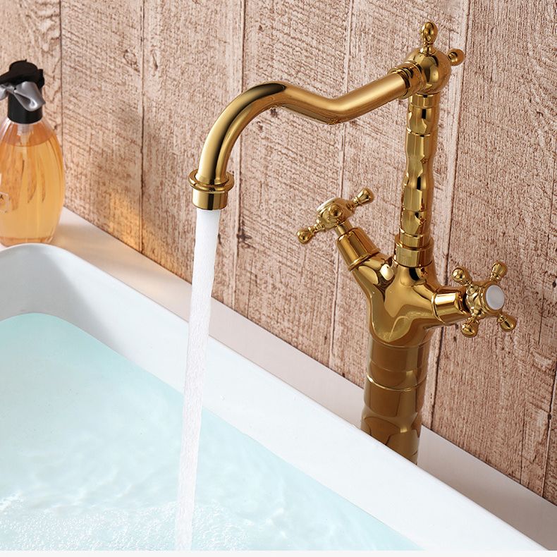 Glam Centerset Faucet Brass Cross Handles High-Arc 2 Handles Basin Lavatory Faucet Clearhalo 'Bathroom Remodel & Bathroom Fixtures' 'Bathroom Sink Faucets' 'Bathroom Sinks & Faucet Components' 'bathroom_sink_faucets' 'Home Improvement' 'home_improvement' 'home_improvement_bathroom_sink_faucets' 1200x1200_8aaef3e6-1198-4fbb-80c6-54e7a1321af4