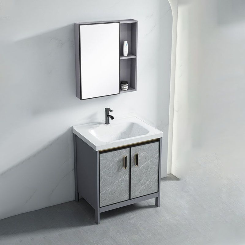 Modern Freestanding Vanity Sink Metal Bathroom Vanity Cabinet with Mirror Cabinet Clearhalo 'Bathroom Remodel & Bathroom Fixtures' 'Bathroom Vanities' 'bathroom_vanities' 'Home Improvement' 'home_improvement' 'home_improvement_bathroom_vanities' 1200x1200_8b659817-5f1f-49df-ab8c-c35b30e32a81