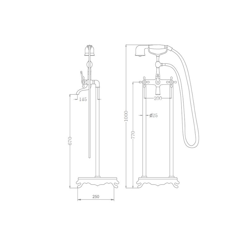 Brass Freestanding Tub Filler Floor Mounted Tub Filler with Handles Clearhalo 'Bathroom Remodel & Bathroom Fixtures' 'Bathtub Faucets' 'bathtub_faucets' 'Home Improvement' 'home_improvement' 'home_improvement_bathtub_faucets' 1200x1200_8b702f32-b414-45f1-abc6-3d760b49cb67