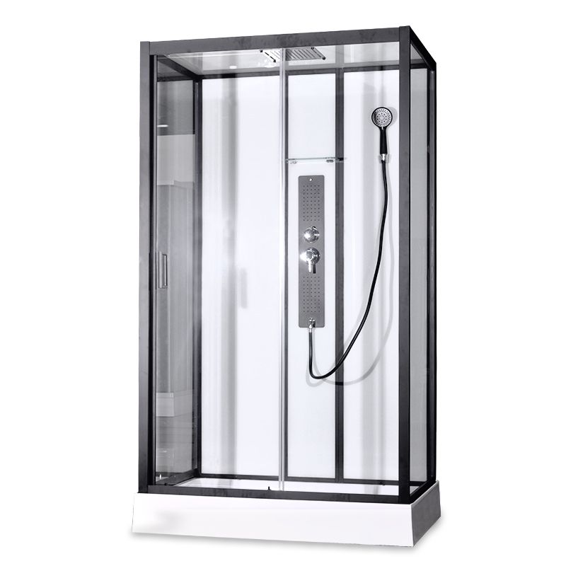 Black Framed Shower Enclosure Single Sliding Square Shower Kit Clearhalo 'Bathroom Remodel & Bathroom Fixtures' 'Home Improvement' 'home_improvement' 'home_improvement_shower_stalls_enclosures' 'Shower Stalls & Enclosures' 'shower_stalls_enclosures' 'Showers & Bathtubs' 1200x1200_8bcd3d8a-6d8f-4fe0-86ed-c9e2c2b824c7