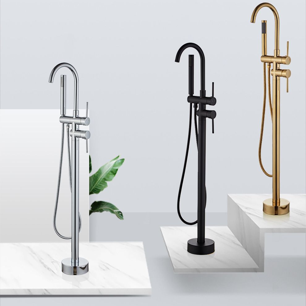 Traditional Floor Mounted Freestanding Tub Filler Double Handles Bathtub Faucet Clearhalo 'Bathroom Remodel & Bathroom Fixtures' 'Bathtub Faucets' 'bathtub_faucets' 'Home Improvement' 'home_improvement' 'home_improvement_bathtub_faucets' 1200x1200_8bd06a9b-689f-49bd-8530-7ec3bd10a1b3