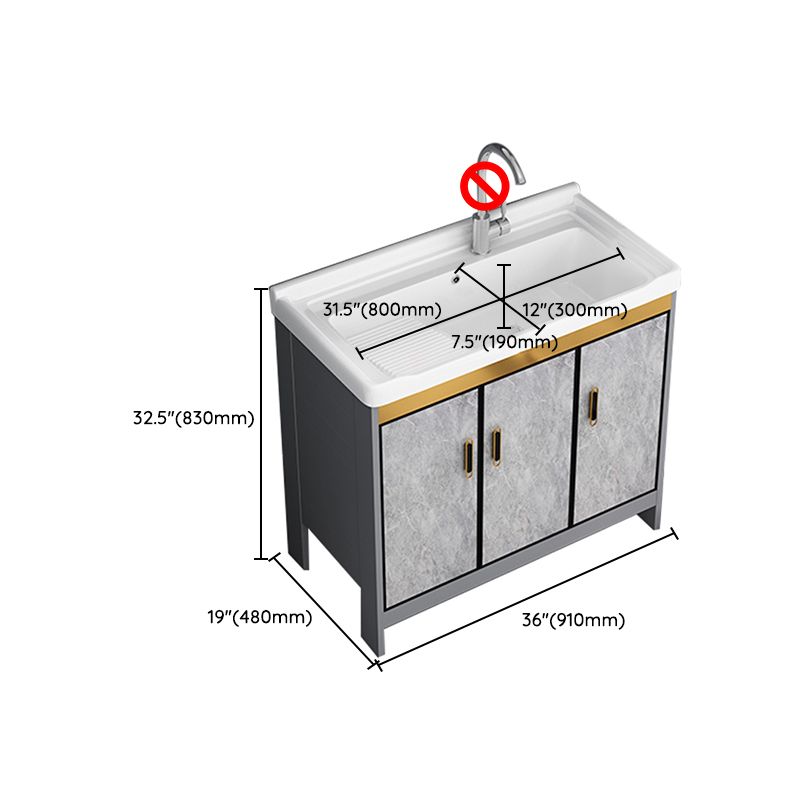 Bath Vanity Single Sink Metal Frame Grey Rectangular 2 Doors Freestanding Vanity Clearhalo 'Bathroom Remodel & Bathroom Fixtures' 'Bathroom Vanities' 'bathroom_vanities' 'Home Improvement' 'home_improvement' 'home_improvement_bathroom_vanities' 1200x1200_8bd871c7-ef08-4d19-b262-d833b5cd5630