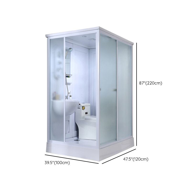 Frosted Glass Single Sliding Shower Enclosure Framed Shower Kit in White Clearhalo 'Bathroom Remodel & Bathroom Fixtures' 'Home Improvement' 'home_improvement' 'home_improvement_shower_stalls_enclosures' 'Shower Stalls & Enclosures' 'shower_stalls_enclosures' 'Showers & Bathtubs' 1200x1200_8bd918d6-508d-4c0b-b60d-51cbb6f0950f