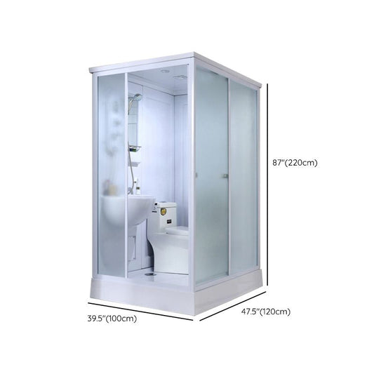 Frosted Glass Single Sliding Shower Enclosure Framed Shower Kit in White Clearhalo 'Bathroom Remodel & Bathroom Fixtures' 'Home Improvement' 'home_improvement' 'home_improvement_shower_stalls_enclosures' 'Shower Stalls & Enclosures' 'shower_stalls_enclosures' 'Showers & Bathtubs' 1200x1200_8bd918d6-508d-4c0b-b60d-51cbb6f0950f