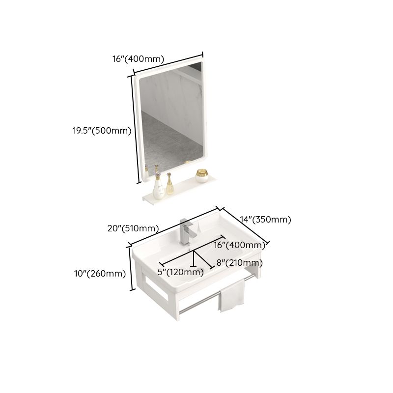 Wall Mounted Vanity Set White Storage Shelf Faucet Sink Vanity with Mirror Clearhalo 'Bathroom Remodel & Bathroom Fixtures' 'Bathroom Vanities' 'bathroom_vanities' 'Home Improvement' 'home_improvement' 'home_improvement_bathroom_vanities' 1200x1200_8c12fd78-8bc9-4841-a50e-eedfb2bfbf76
