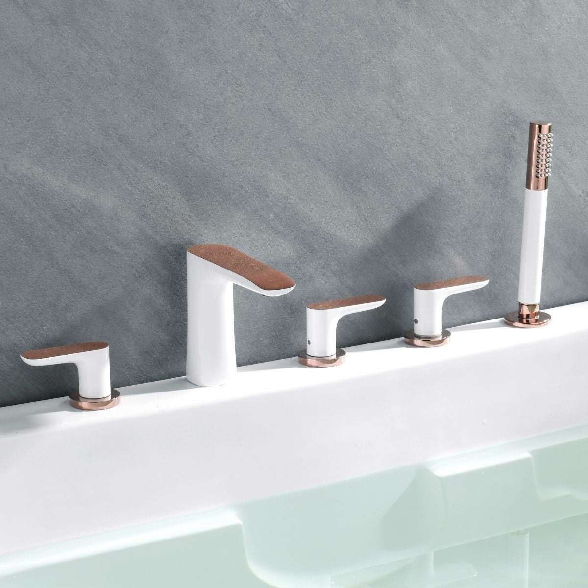 Modern Bathroom Faucet Black and White Copper Deck Mounted Tub Faucet Clearhalo 'Bathroom Remodel & Bathroom Fixtures' 'Bathtub Faucets' 'bathtub_faucets' 'Home Improvement' 'home_improvement' 'home_improvement_bathtub_faucets' 1200x1200_8c1fbab3-ae88-4384-b3b8-51c1a5c66eb5