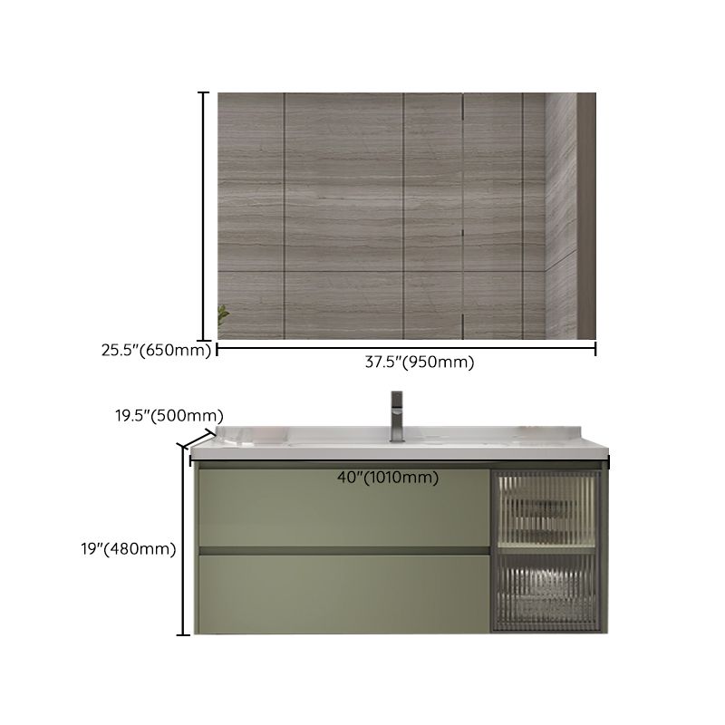 Waterproof Vanity Green Wood Frame Single Sink Drawers Mirror Wall-Mounted Vanity Clearhalo 'Bathroom Remodel & Bathroom Fixtures' 'Bathroom Vanities' 'bathroom_vanities' 'Home Improvement' 'home_improvement' 'home_improvement_bathroom_vanities' 1200x1200_8c43d6ee-33a6-4ff2-b68f-b99e7639d7ee