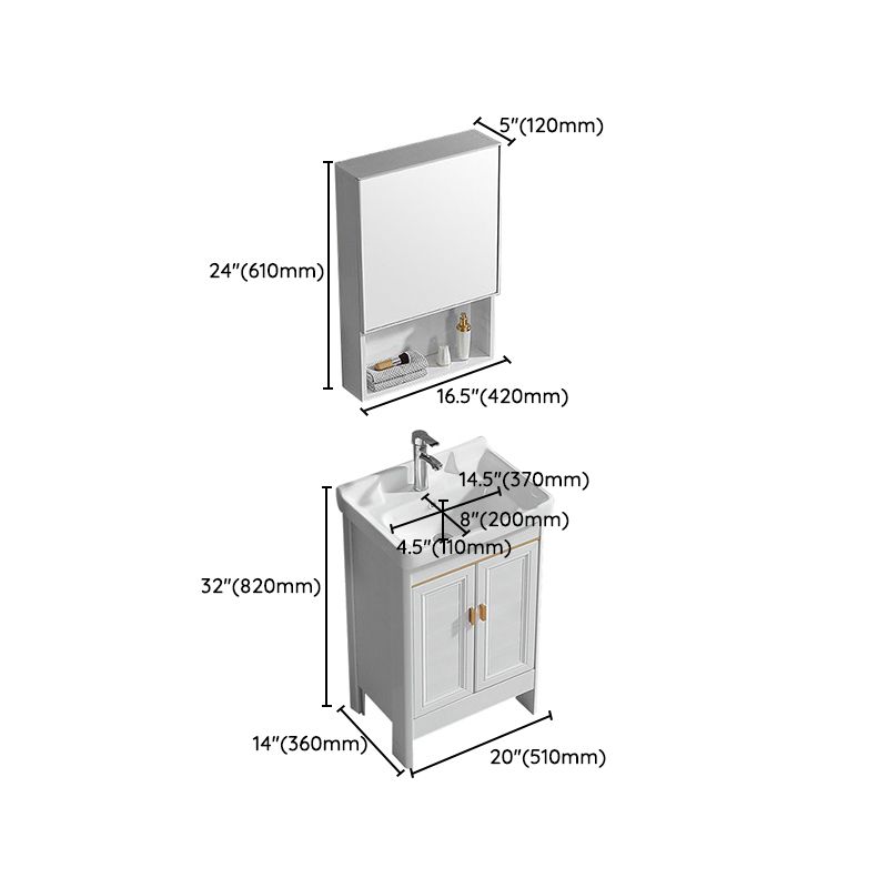 White Freestanding Vanity Rectangular 2 Doors Metal Frame Mirror Single Sink Vanity Clearhalo 'Bathroom Remodel & Bathroom Fixtures' 'Bathroom Vanities' 'bathroom_vanities' 'Home Improvement' 'home_improvement' 'home_improvement_bathroom_vanities' 1200x1200_8c685249-b995-4b18-af84-54eec0782340