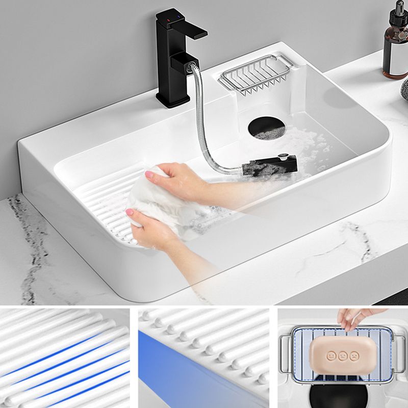 Contemporary Bathroom Sink Porcelain Solid Color Rectangular Vessel Sink with Pop-Up Drain Clearhalo 'Bathroom Remodel & Bathroom Fixtures' 'Bathroom Sinks & Faucet Components' 'Bathroom Sinks' 'bathroom_sink' 'Home Improvement' 'home_improvement' 'home_improvement_bathroom_sink' 1200x1200_8c81d9c9-b03c-430e-982d-545c0b810096