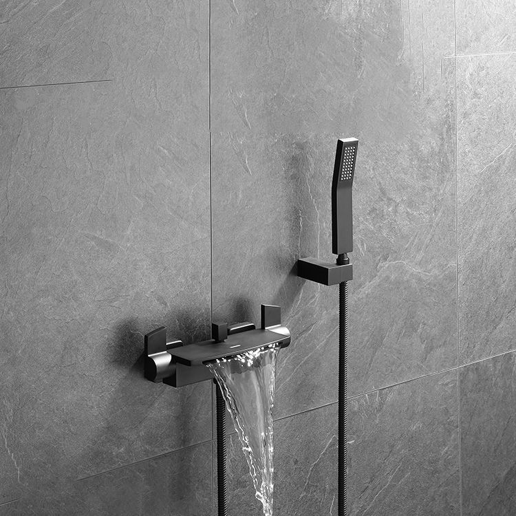Wall Mounted Metal Tub Filler Low Arc Waterfall Bathroom Tub Faucet Trim Clearhalo 'Bathroom Remodel & Bathroom Fixtures' 'Bathtub Faucets' 'bathtub_faucets' 'Home Improvement' 'home_improvement' 'home_improvement_bathtub_faucets' 1200x1200_8cb76016-df96-489d-828d-57cb82c5bfc8