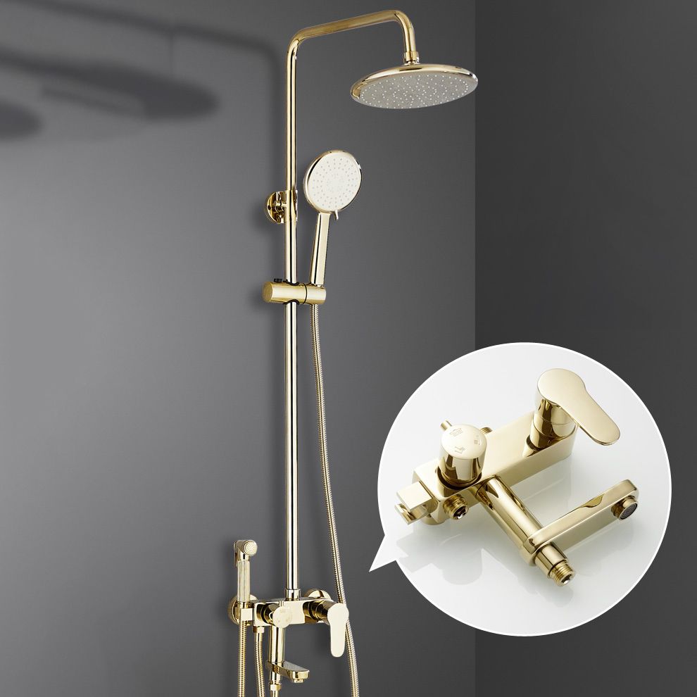 Contemporary Shower Head Combo Gold Wall Mounted Shower System Clearhalo 'Bathroom Remodel & Bathroom Fixtures' 'Home Improvement' 'home_improvement' 'home_improvement_shower_faucets' 'Shower Faucets & Systems' 'shower_faucets' 'Showers & Bathtubs Plumbing' 'Showers & Bathtubs' 1200x1200_8cd13d25-56a6-4f67-b800-032c39e9d92b