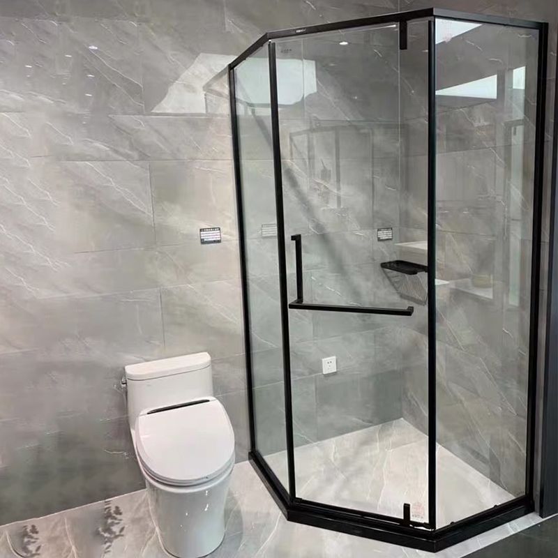 Transparent Pivot Shower Bath Door Silver and Black Frame Shower Door Clearhalo 'Bathroom Remodel & Bathroom Fixtures' 'Home Improvement' 'home_improvement' 'home_improvement_shower_tub_doors' 'Shower and Tub Doors' 'shower_tub_doors' 'Showers & Bathtubs' 1200x1200_8ce305c2-12c1-462e-9c1c-beaeb7bf5552