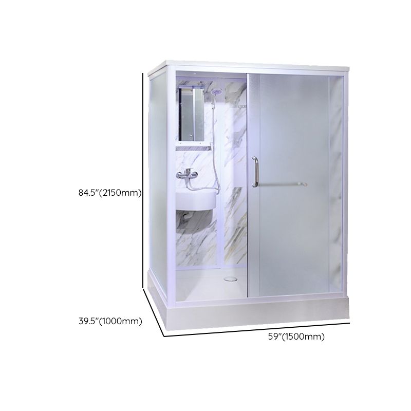 White Framed Frosted Rectangle Shower Stall with Base and Fixed Panel Clearhalo 'Bathroom Remodel & Bathroom Fixtures' 'Home Improvement' 'home_improvement' 'home_improvement_shower_stalls_enclosures' 'Shower Stalls & Enclosures' 'shower_stalls_enclosures' 'Showers & Bathtubs' 1200x1200_8ceb1340-a97b-401c-975d-9293f7b76b74