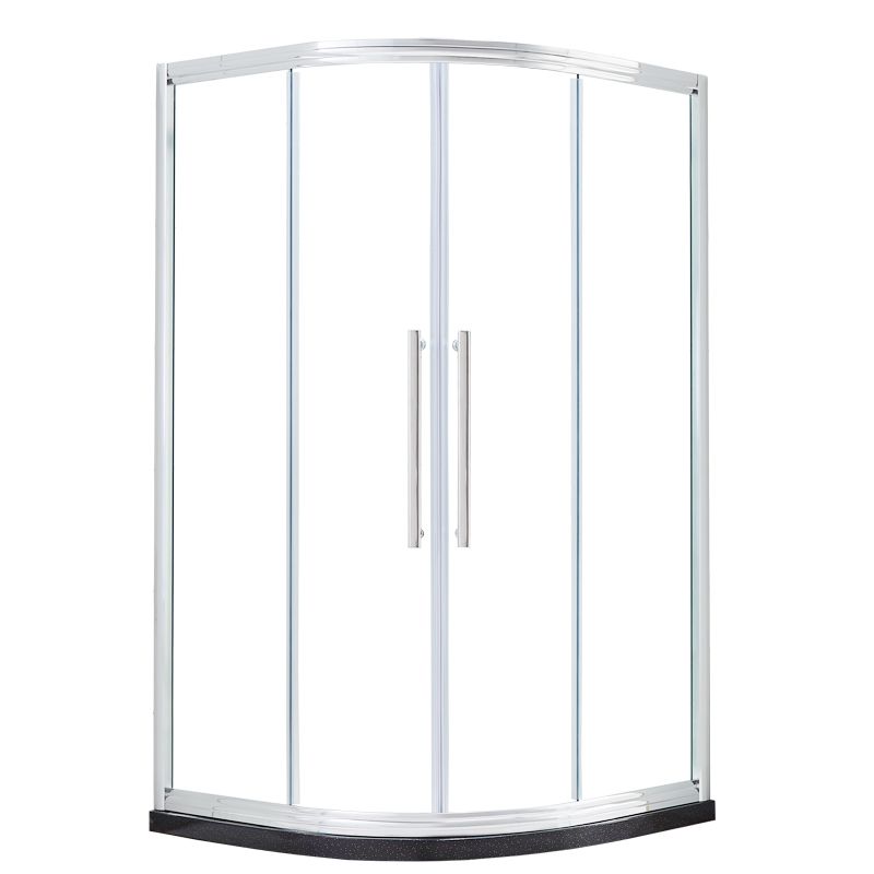 Rounded Framed Shower Enclosure Tempered Glass Double Sliding Shower Kit Clearhalo 'Bathroom Remodel & Bathroom Fixtures' 'Home Improvement' 'home_improvement' 'home_improvement_shower_stalls_enclosures' 'Shower Stalls & Enclosures' 'shower_stalls_enclosures' 'Showers & Bathtubs' 1200x1200_8cf54e98-eb6c-4806-9f65-a8f2d6fedaa4