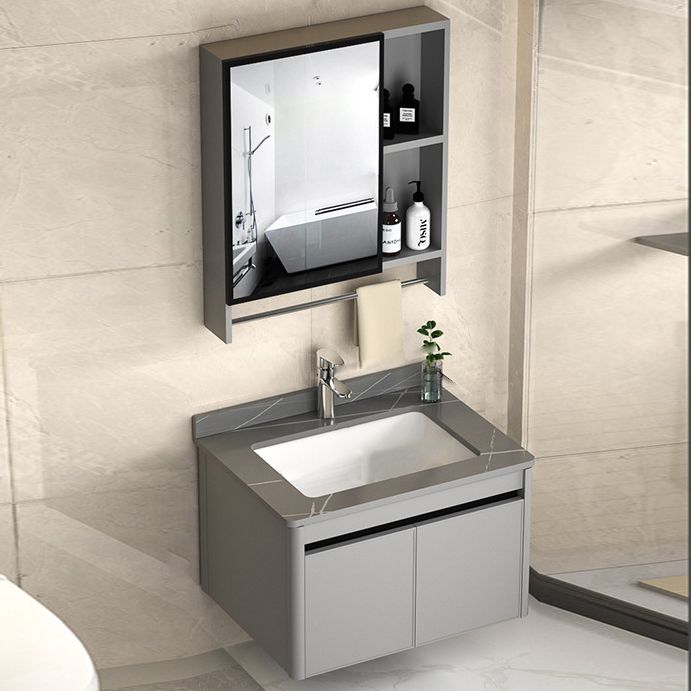 2 Doors Bathroom Vanity Mirror Grey Rectangle Single Sink Wall Mount Vanity Clearhalo 'Bathroom Remodel & Bathroom Fixtures' 'Bathroom Vanities' 'bathroom_vanities' 'Home Improvement' 'home_improvement' 'home_improvement_bathroom_vanities' 1200x1200_8cf99058-db5c-4575-a1fb-ffecc549db10