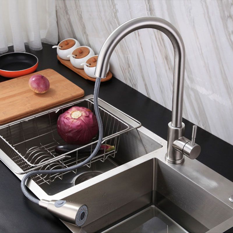 Contemporary High Arch Kitchen Sink Faucet 304 Stainless Steel Swivel Spout Faucet Clearhalo 'Home Improvement' 'home_improvement' 'home_improvement_kitchen_faucets' 'Kitchen Faucets' 'Kitchen Remodel & Kitchen Fixtures' 'Kitchen Sinks & Faucet Components' 'kitchen_faucets' 1200x1200_8cf9ffbf-3686-490c-948d-75e2a335b135