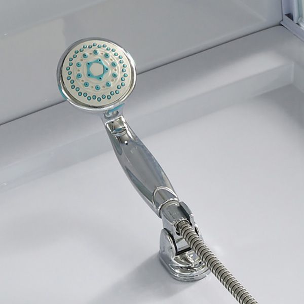 Frosted Glass Single Sliding Shower Enclosure Framed Shower Kit in White Clearhalo 'Bathroom Remodel & Bathroom Fixtures' 'Home Improvement' 'home_improvement' 'home_improvement_shower_stalls_enclosures' 'Shower Stalls & Enclosures' 'shower_stalls_enclosures' 'Showers & Bathtubs' 1200x1200_8d10b71b-baa2-49a8-930d-cb7cce4b7412