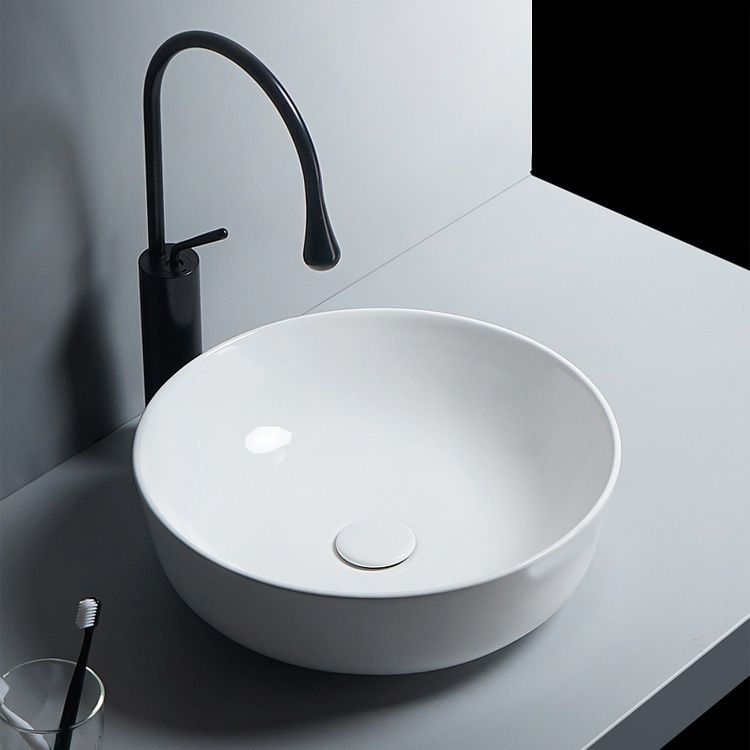 Modern Bathroom Sink Porcelain Round Vessel Lavatory Sink with Pop-Up Drain Clearhalo 'Bathroom Remodel & Bathroom Fixtures' 'Bathroom Sinks & Faucet Components' 'Bathroom Sinks' 'bathroom_sink' 'Home Improvement' 'home_improvement' 'home_improvement_bathroom_sink' 1200x1200_8d3d4796-1302-4b6d-8c86-fb05c40725d2