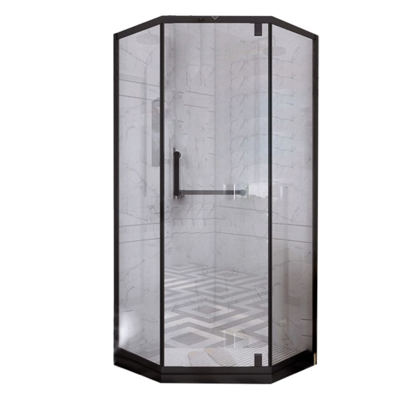Black Semi Frameless Pivot Shower Door Tempered Glass Shower Door Clearhalo 'Bathroom Remodel & Bathroom Fixtures' 'Home Improvement' 'home_improvement' 'home_improvement_shower_tub_doors' 'Shower and Tub Doors' 'shower_tub_doors' 'Showers & Bathtubs' 1200x1200_8da23b15-8af5-48ff-90b0-a7e7041ec519