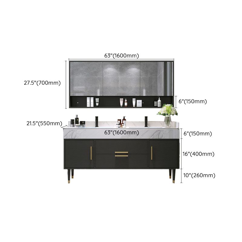 Double Sink Vanity Set 2 Doors Rectangle Freestanding Metal Frame Vanity with Mirror Clearhalo 'Bathroom Remodel & Bathroom Fixtures' 'Bathroom Vanities' 'bathroom_vanities' 'Home Improvement' 'home_improvement' 'home_improvement_bathroom_vanities' 1200x1200_8da8edd8-7c5e-4db2-9863-a1a3826044a0