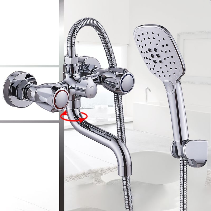 Chrome Bath Faucet Trim Wall Mounted Swivel Spout with Handheld Shower Clearhalo 'Bathroom Remodel & Bathroom Fixtures' 'Bathtub Faucets' 'bathtub_faucets' 'Home Improvement' 'home_improvement' 'home_improvement_bathtub_faucets' 1200x1200_8dd6e62f-c289-40ee-9df3-cfc596fae483