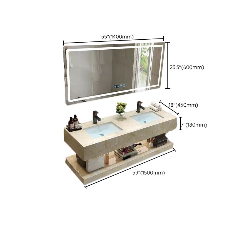 Yellow Stone Bath Vanity Shelving Included Single Sink Wall Mount Vanity Set with Mirror Clearhalo 'Bathroom Remodel & Bathroom Fixtures' 'Bathroom Vanities' 'bathroom_vanities' 'Home Improvement' 'home_improvement' 'home_improvement_bathroom_vanities' 1200x1200_8df82c0e-c9a9-4d6f-a6e4-30c4148b2544