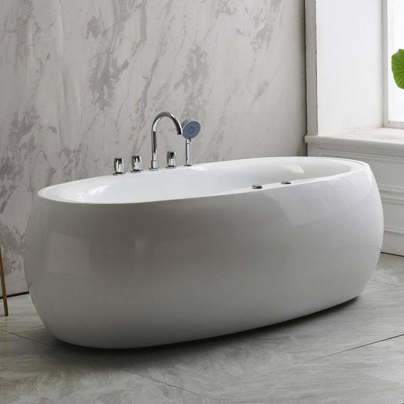 Modern Oval Acrylic Bathtub Hotel Freestanding Bath Tub in White Clearhalo 'Bathroom Remodel & Bathroom Fixtures' 'Bathtubs' 'Home Improvement' 'home_improvement' 'home_improvement_bathtubs' 'Showers & Bathtubs' 1200x1200_8e4cd54a-8ba8-48a7-b43b-f258181813a7
