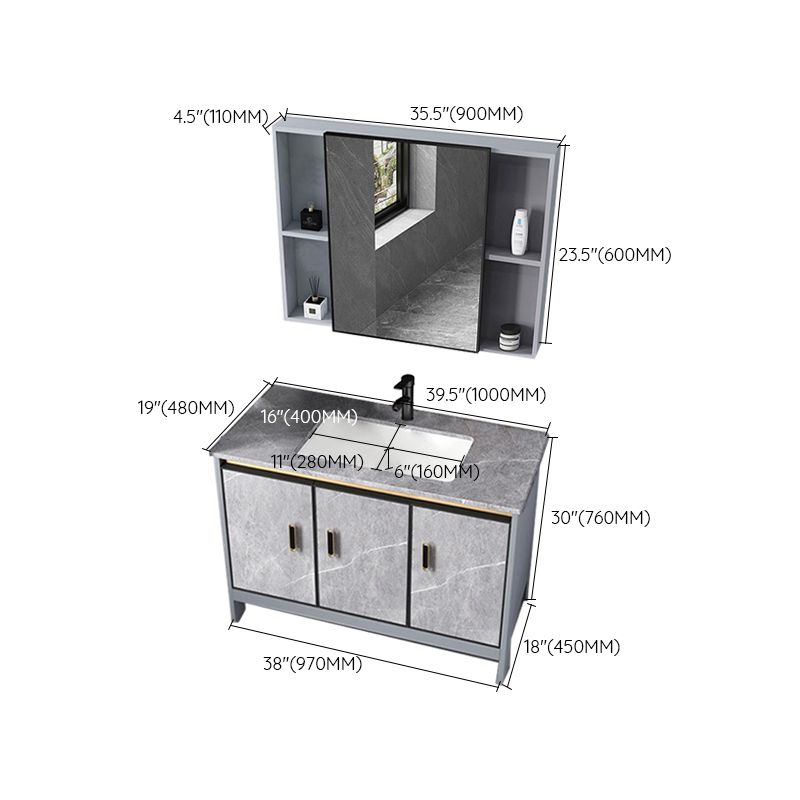 Contemporary Sink Cabinet Freestanding Mirror Cabinet Bathroom Vanity Set in Gray Clearhalo 'Bathroom Remodel & Bathroom Fixtures' 'Bathroom Vanities' 'bathroom_vanities' 'Home Improvement' 'home_improvement' 'home_improvement_bathroom_vanities' 1200x1200_8e71916a-ee01-4262-9586-f56669e41e9c