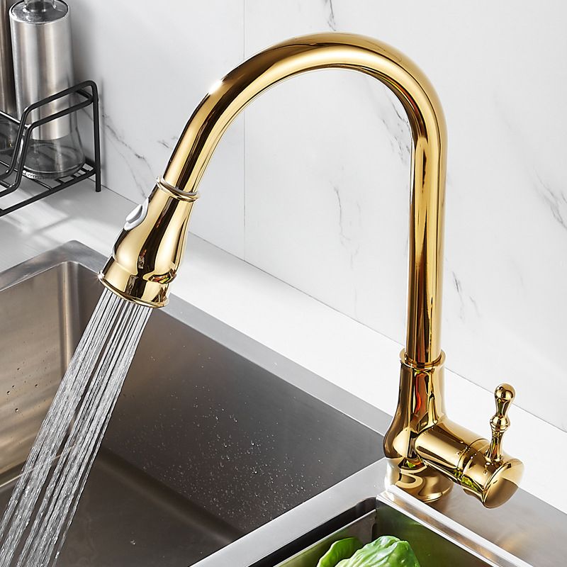 Brushed Gold Kitchen Sink Faucet High Arch Swivel Spout with Pull Out Sprayer Clearhalo 'Home Improvement' 'home_improvement' 'home_improvement_kitchen_faucets' 'Kitchen Faucets' 'Kitchen Remodel & Kitchen Fixtures' 'Kitchen Sinks & Faucet Components' 'kitchen_faucets' 1200x1200_8e947bea-73b4-4e0c-9d24-d3b7d709e8f9