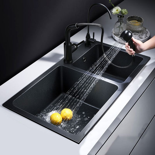 Modern Quartz Kitchen Double Basin Overflow Hole Sink Kitchen Sink in Black Clearhalo 'Home Improvement' 'home_improvement' 'home_improvement_kitchen_sinks' 'Kitchen Remodel & Kitchen Fixtures' 'Kitchen Sinks & Faucet Components' 'Kitchen Sinks' 'kitchen_sinks' 1200x1200_8eb4067b-95fe-4d31-a47a-a8340b9ee1bb